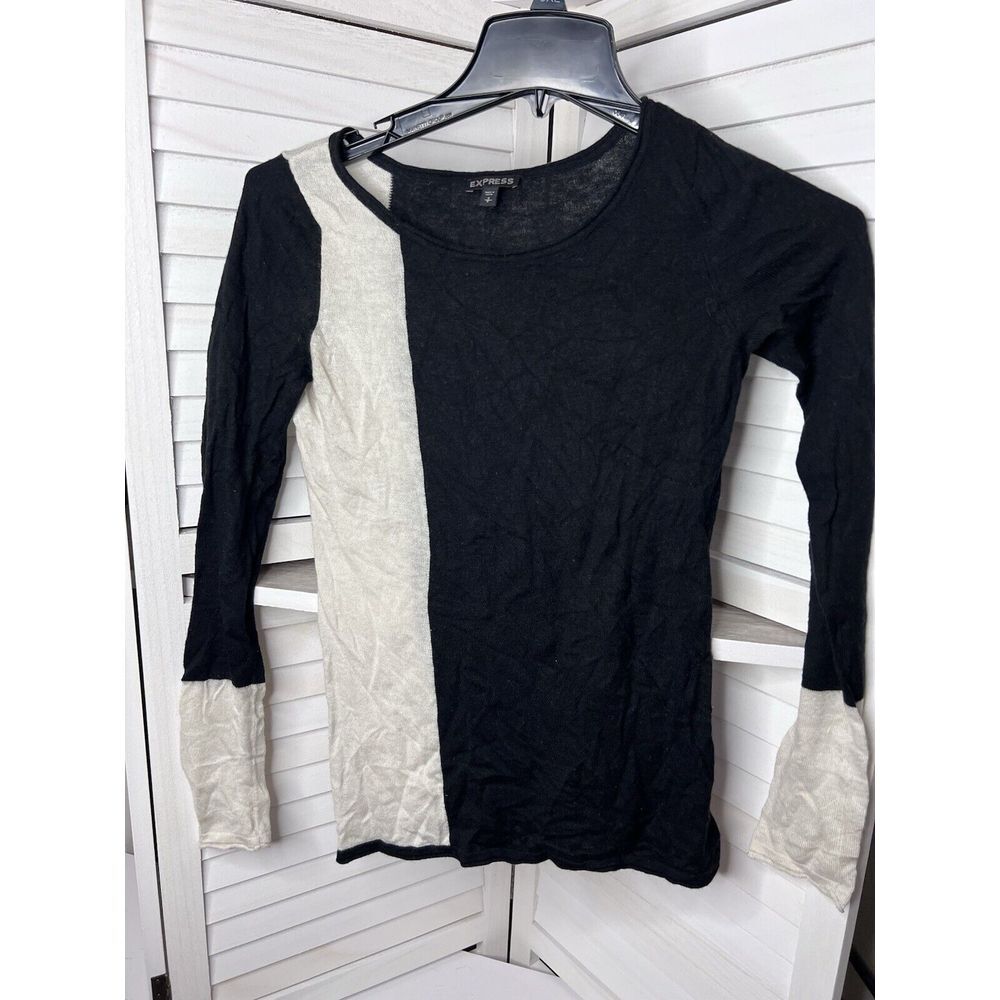 Express Lightweight Long Sleeve Color Block Sweater Sz S Black/Off white Worn 1X